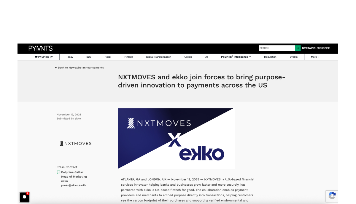 ekko and NXTMOVES partner to bring purpose-driven payments to the USA